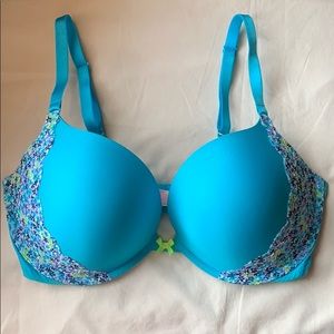 Victoria’s Secret Blue Satin and Lace Push-Up Bra